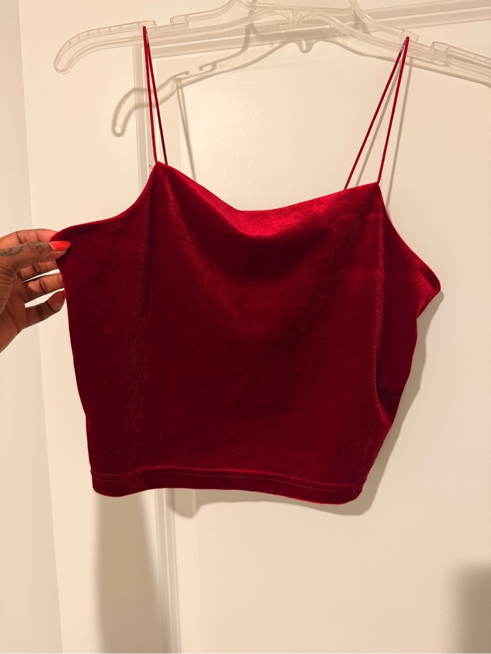 ROMWE Burgundy Velvet Cowl Crop Camisole